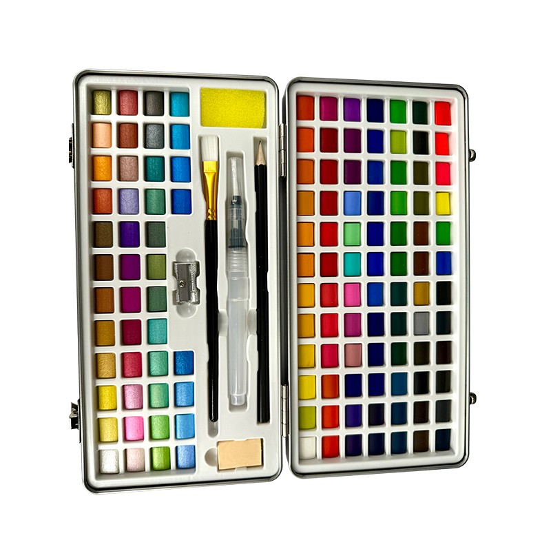 Das 128-Farben-Aquarellfarben-Set enthält Metallic