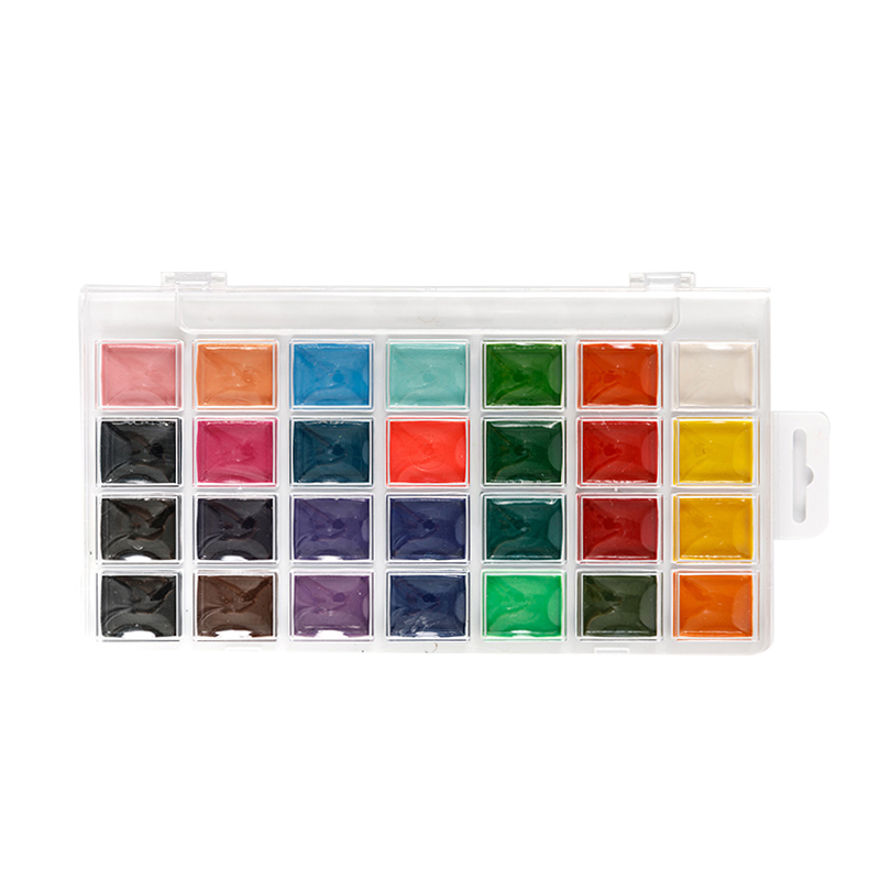Halbtrockenes Aquarellfarben-Set mit 28 Farben und Pinseln