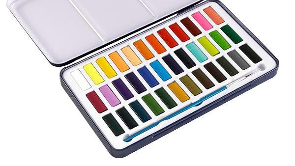 Solides Aquarell-Set mit 36 ​​Farben und Farbdose
