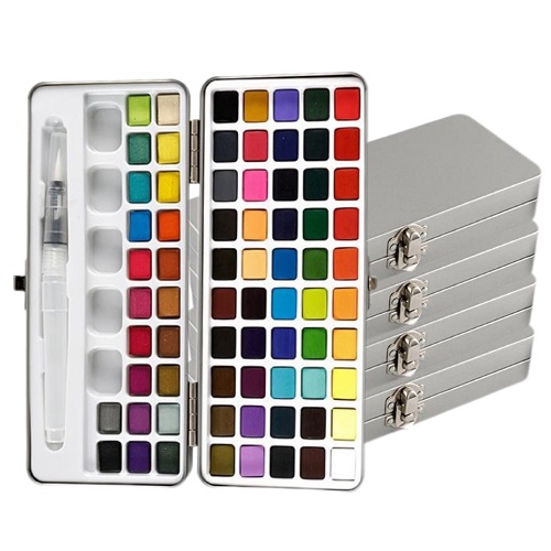 Solides Aquarell-Set mit 72 Farben und Metallbox